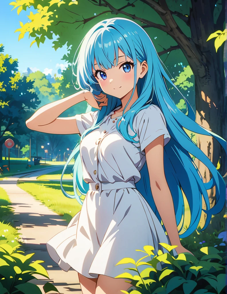 (anime artwork, anime style, studio anime, very detailed, up to date, vibrant, Anime Coloring, high contrast, masterpiece:1.2, best quality, best aesthetics),{{774inc}},{{souya ichika}},{{summer clothes}},1 girl,landom hair,light smile,park,sexy pose,long hair, ultra-detailliert 