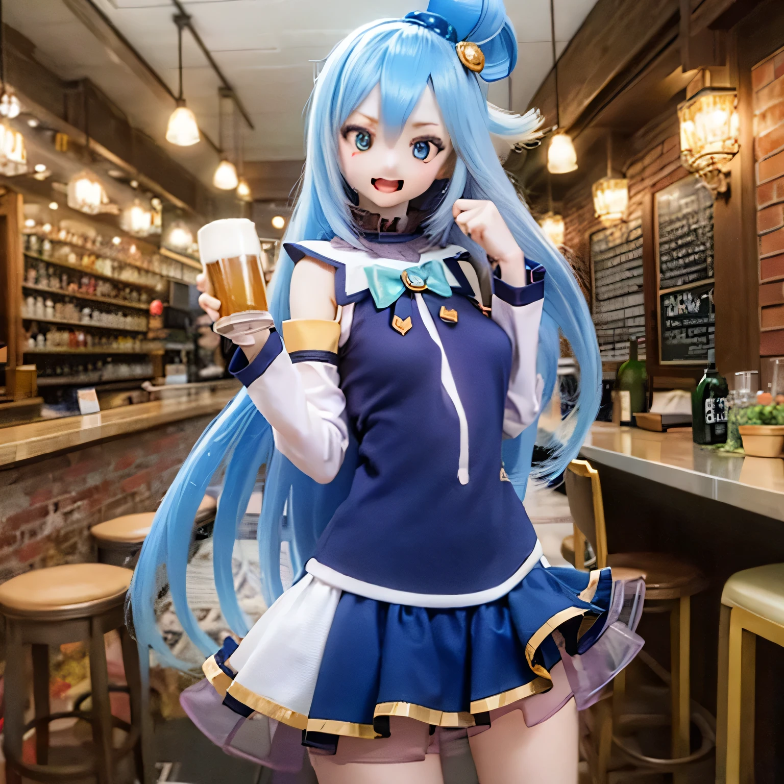 (a young girl and) Blue Hair, (wear) a white and blue dreSS, (Holding) staff, (Standing) wealthy, Vibrant Gardens, (and) At the bar (Holding a mug and drinking beer) Around her, (Down) Clear blue sky.(((((punch)))))
(Portraiture) girl&#39;S, (Realistic) rendering, (and) (Very detailed) Features, (Inclusive) Sparkling Blue EyeS, (薔薇Farbeの) lips, and (length) eyelash.
(Highest quality, 4K, High resolution) image, (and) (vivid) Farbe, (Emphasis expressed) girl&#39;s and lively appearance.
(the garden iS filled and)  (end) a warm and inviting atmoSphere, (and) Light up the scene.villain poSe
have a magic wand (((open your mouth and laugh)))