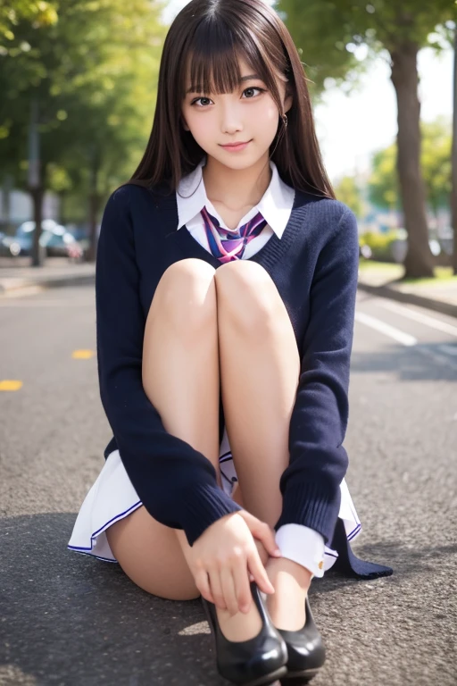 Beautiful legs high school girl Shy pose