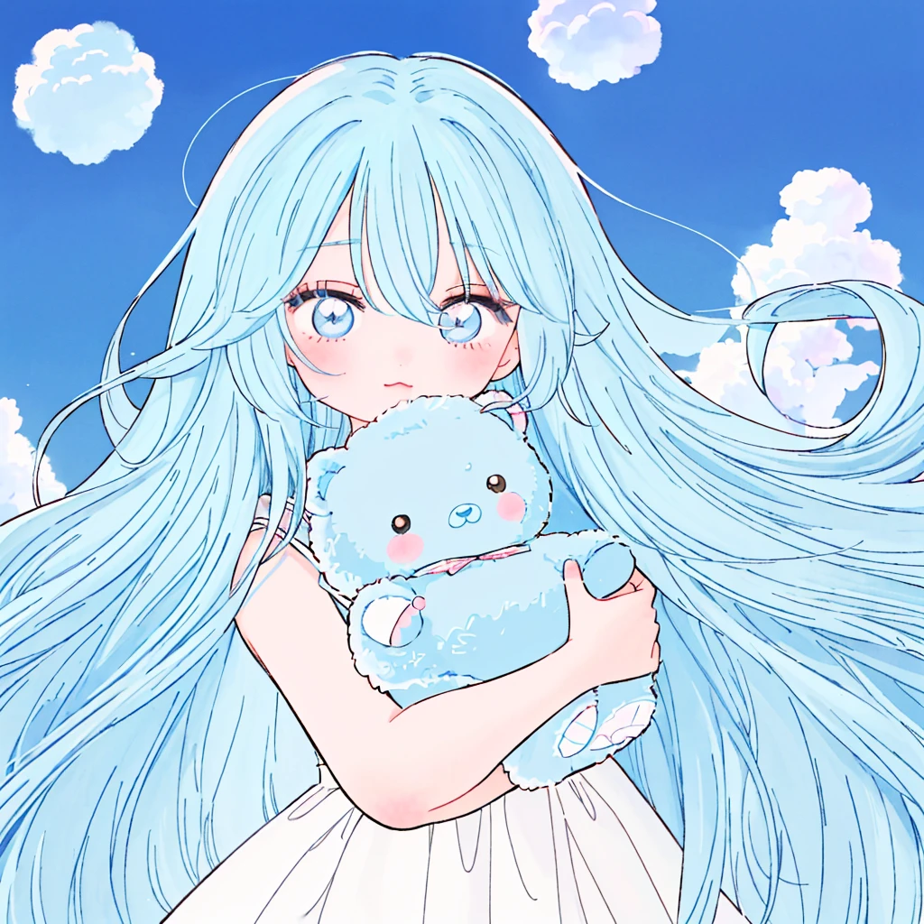solo,, masterpiece, best quality, extremely detailed, (illustration, official art:1.1), 1 girl ,(((( light blue long hair)))), ,(((( light blue long hair)))),light blue hair, , long hair ((blush)) , cute face, big eyes, (best quality, masterpiece, highres), Long-haired anime girl holding teddy bear in her arms, Cute anime girl, Anime Girl with Long Hair, Cute Anime, Anime visuals of cute girls, Beautiful anime girl, an anime girl, young anime girl, soft anime illustration, Anime Girl, cute anime style, portrait of cute anime girlbabes, pretty anime girl, (Anime Girl), cute kawaii girl