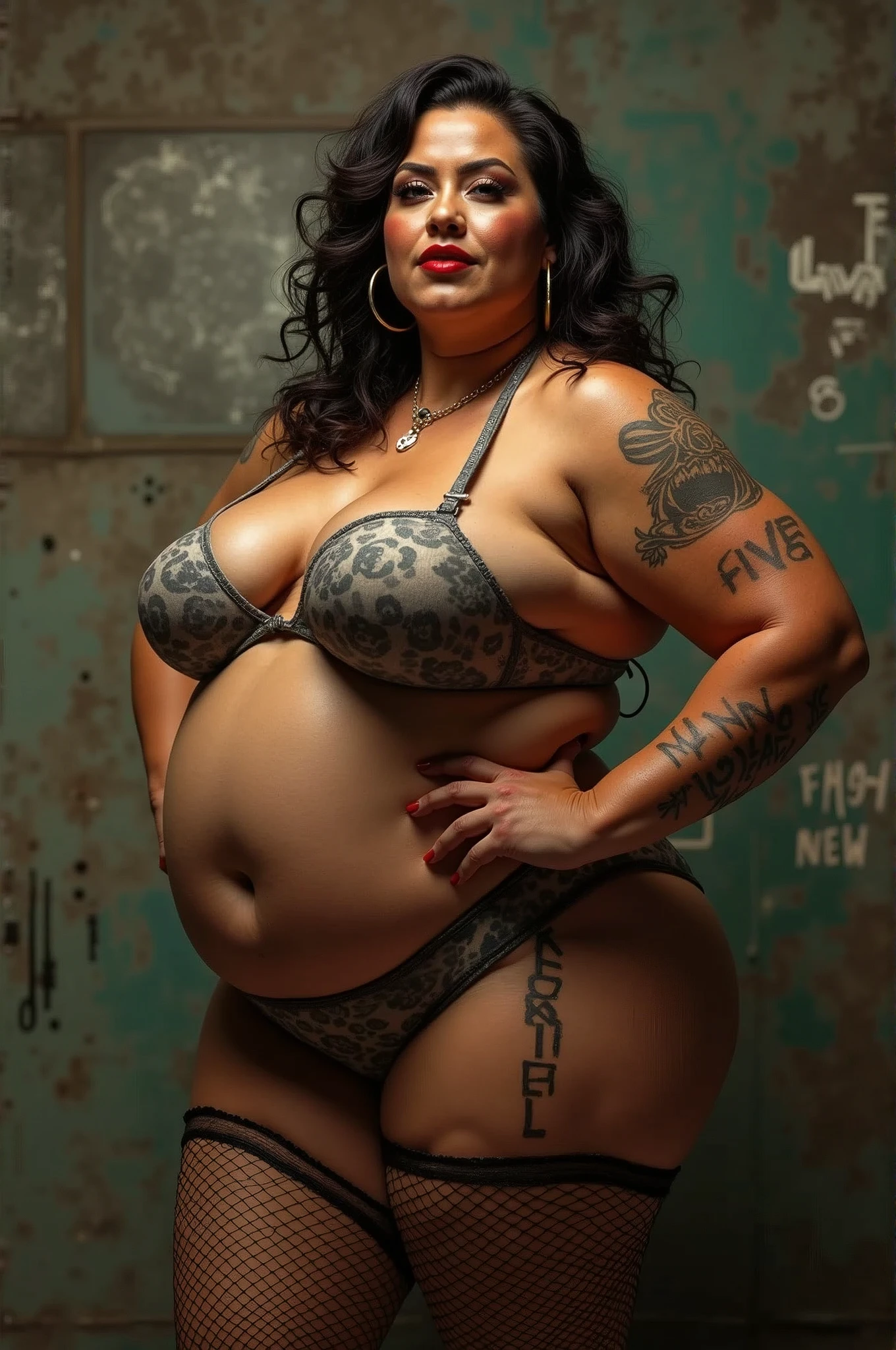 mating press,sex slave_tattoo,oily fat wrestler,(Dirty talk graffiti:1.3)、Seeding Press,(Dirty talk graffiti on body:1.3),50 years old,(masterpiece, best quality:1.2), 1girl, solo,Big Tit,Mature Woman、Big Butt,Armpit Hair、
,muscular、busty,Fishnet tights,(hentai:1.1),(love juice overflowing from the pussy:0.9)