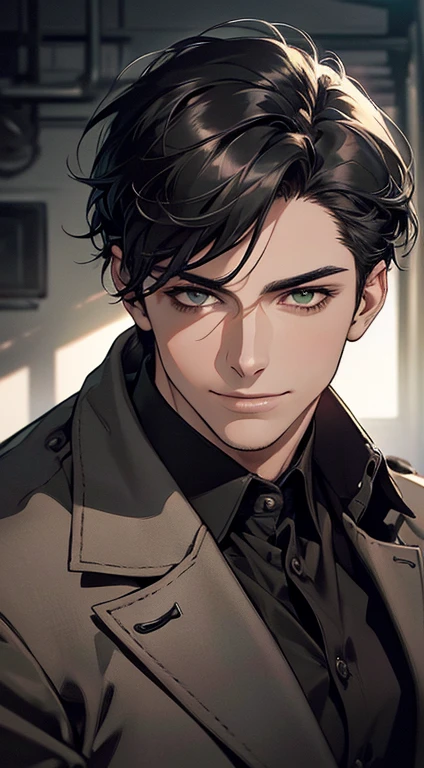((a mature man, very handsome, smile in love, short grey black hair, green eyes, perfect face without errors)), ((buttoning the jacket, CEO)), (best quality, masterpiece, 8K, photorealistic, cinematic lighting, hdr image, ultra detailed, beautiful image), (portrait, detailed facial features, intricate textures, realistic skin tones, highly detailed, ultra-realistic), (warm lighting, soft shadows, dramatic lighting), (muted color palette, rich tones), (professional photography, high resolution, studio lighting)