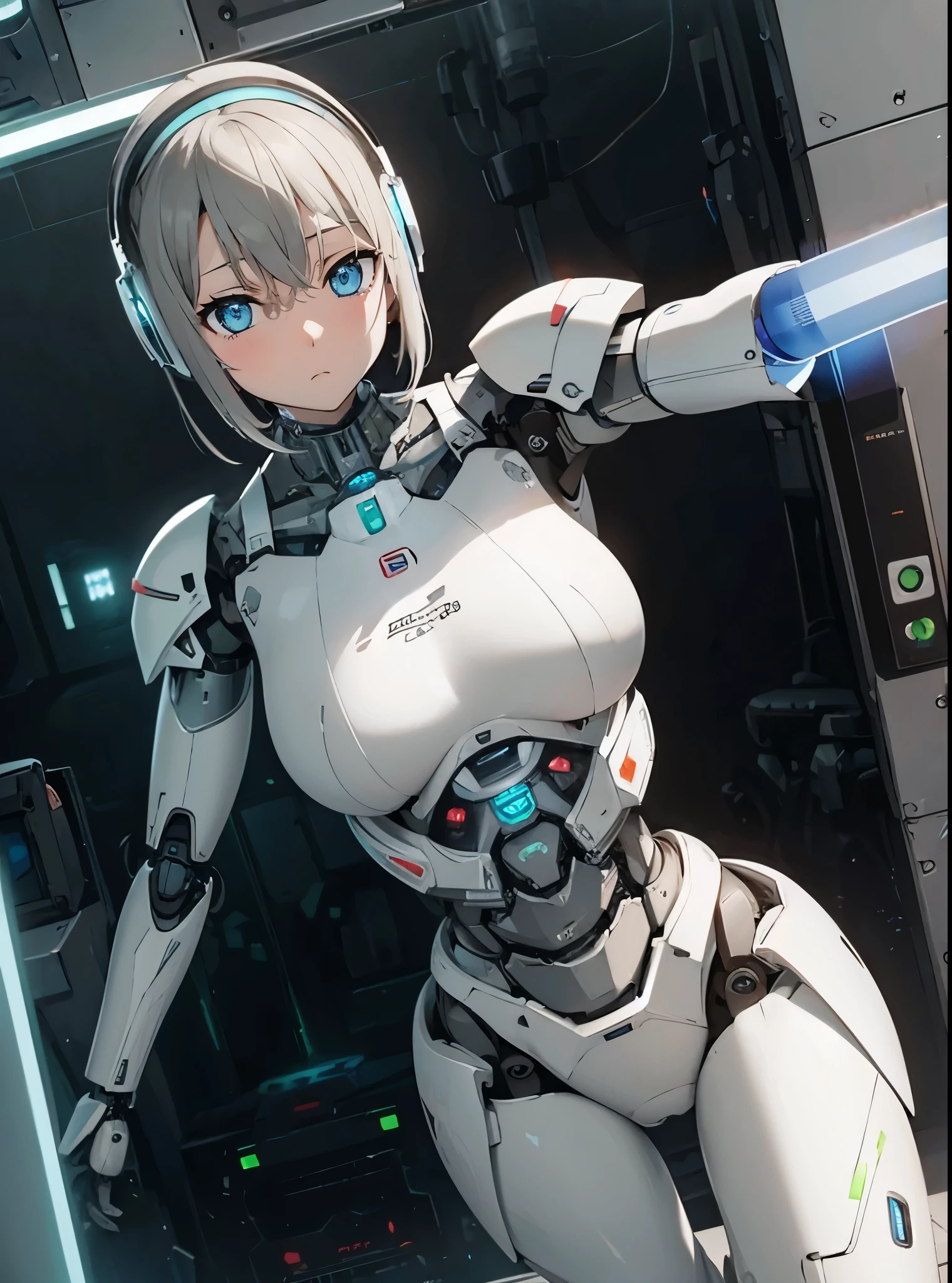 Blue shining mechanical eyes、Expressionless
