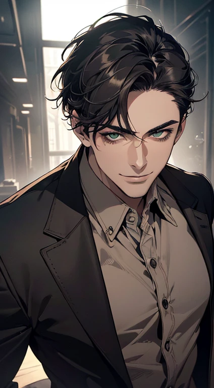 ((a mature man, very handsome, smile in love, short grey black hair, green eyes, perfect face without errors)), ((buttoning the jacket, CEO)), (best quality, masterpiece, 8K, photorealistic, cinematic lighting, hdr image, ultra detailed, beautiful image), (portrait, detailed facial features, intricate textures, realistic skin tones, highly detailed, ultra-realistic), (warm lighting, soft shadows, dramatic lighting), (muted color palette, rich tones), (professional photography, high resolution, studio lighting)