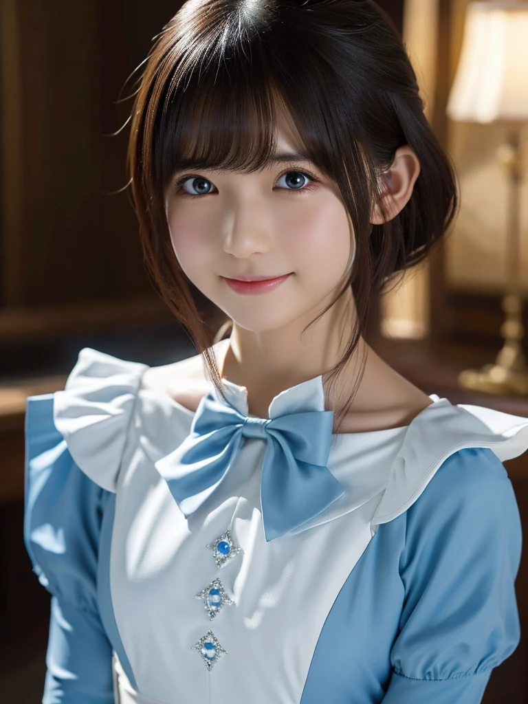 head shot,beautiful detailed eyes, droppy eyes,beautiful detailed lips, extremely detailed eyes and face, long eyelashes, 1japanese girl, fantasy character, (Final Fantasy, yuuna),smile,short hair,elegant white dress,break, blue long skirt,break,magical girl, highly detailed, fantasy landscape, dramatic lighting, glowing effects, mist, intricate details, volumetric lighting, cinematic composition, hyper realistic, 8k, best quality, masterpiece, photorealistic,Highres fix