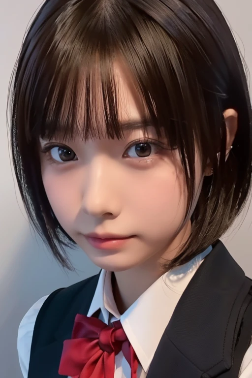 ((masterpiece, Highest quality, High resolution)), 1 Japanese girl, (Realistic: 1.4), Great face, , short hair, (Beautiful Hair:1.5), Black blazer, Red tie、School classroom, Angle from the front, Highly detailed CG composite 8K wallpaper, High resolutionのRAWカラー写真, Professional photography, Light, BackLight, dream-like, impressive, Written boundary depth, (Face close-up:1.3)