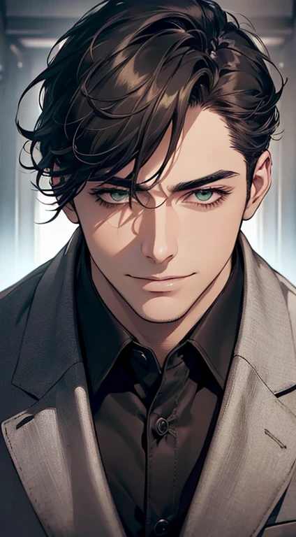 ((a mature man, very handsome, smile in love, short grey black hair, green eyes, perfect face without errors)), ((buttoning the jacket, CEO)), (best quality, masterpiece, 8K, photorealistic, cinematic lighting, hdr image, ultra detailed, beautiful image), (portrait, detailed facial features, intricate textures, realistic skin tones, highly detailed, ultra-realistic), (warm lighting, soft shadows, dramatic lighting), (muted color palette, rich tones), (professional photography, high resolution, studio lighting)