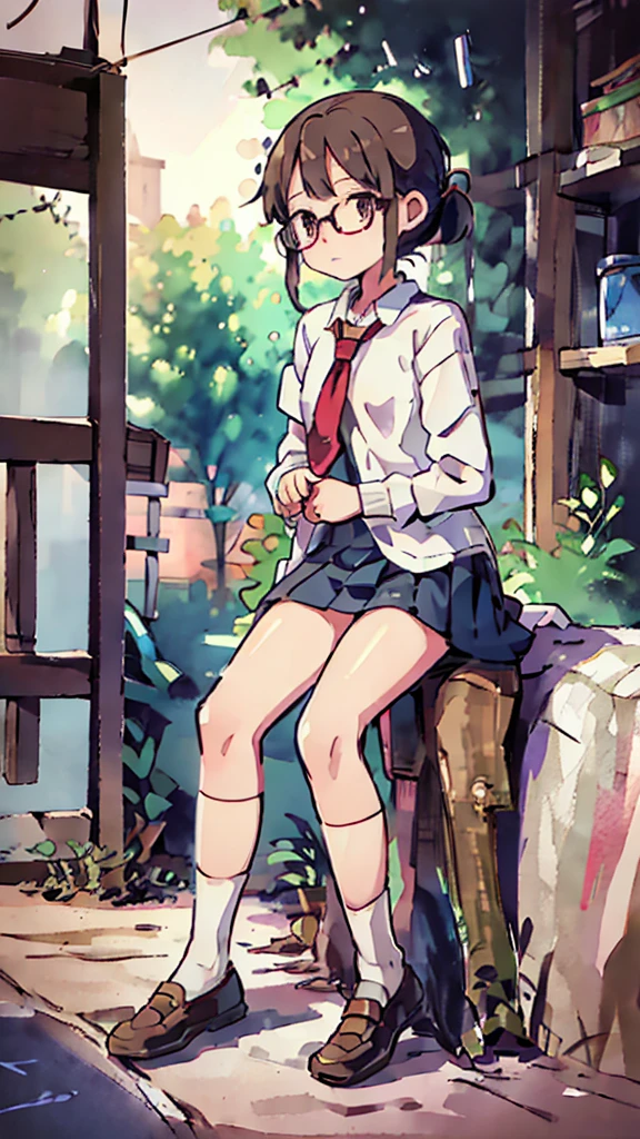 Nsfw、masterpiece, high quality, 4K, HDR,, Stable Diffusion prompt:  schoolgirl with short、brown hair and red-framed glasses, wearing a white blouse and navy skirt, white panties visible, navy socks and brown loafers, in a state of arousal and trembling with sexual climax,simple illustration style, In a nichijou (everyday life) Setting Image generation AI model used: Stable Diffusion (eleet- model)

id: i2