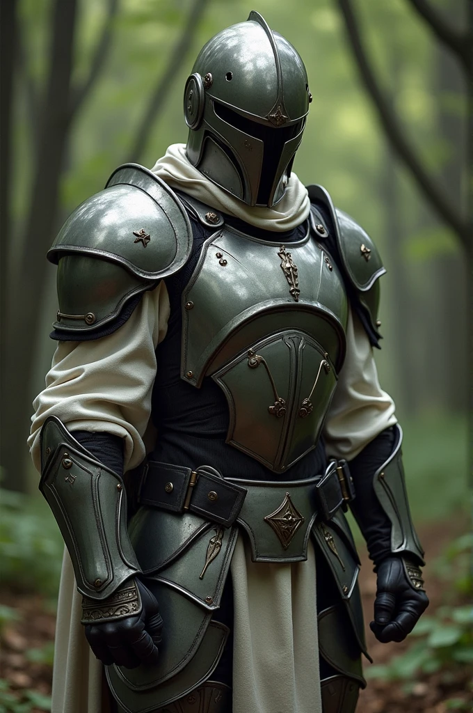 armored suit, White shirt, forest