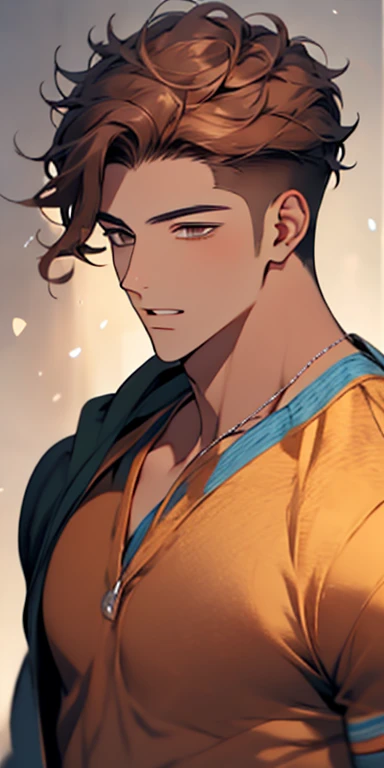 handsome 24 years old boy with brown curly hair and small lips long nose