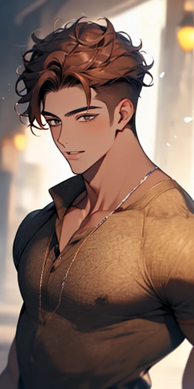 handsome 24 years old boy with brown curly hair and small lips long nose