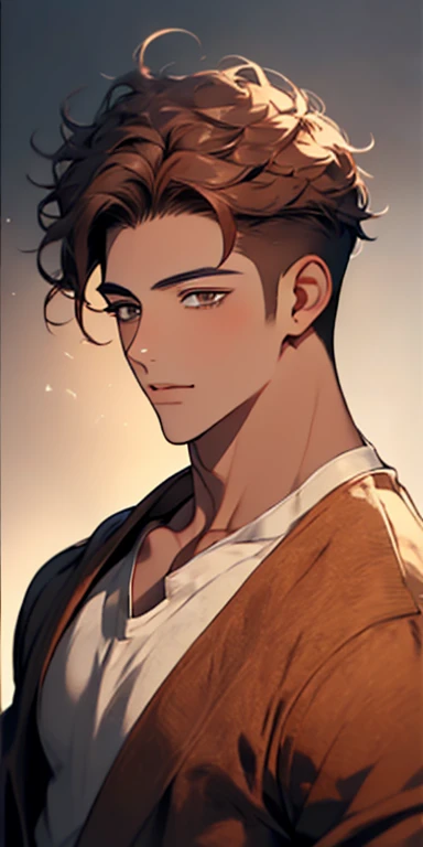 handsome 24 years old boy with brown curly hair and small lips long nose