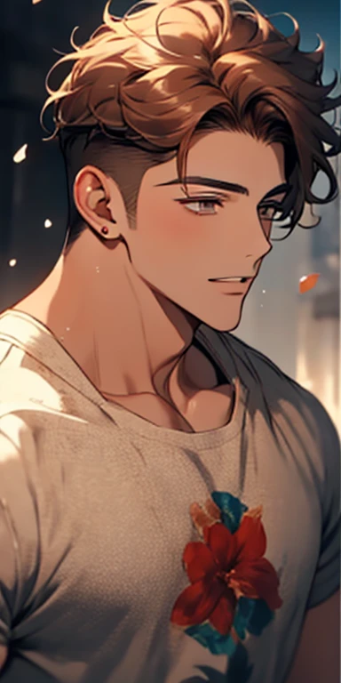 handsome 24 years old boy with brown curly hair and small lips long nose