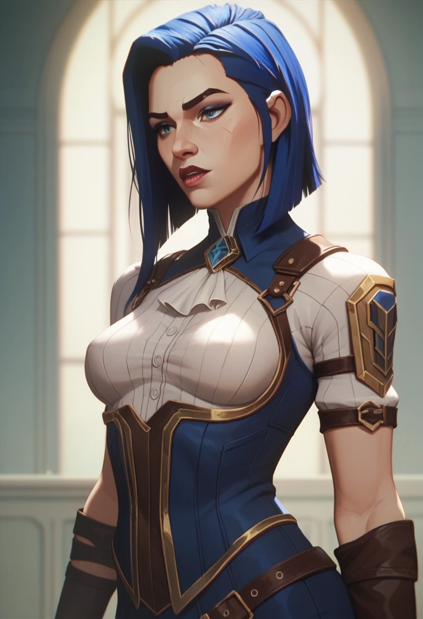 (masterpiece) (best quality) (detailed), arcane Caitlyn, arcane art style, upper body: sexy, small waist, and