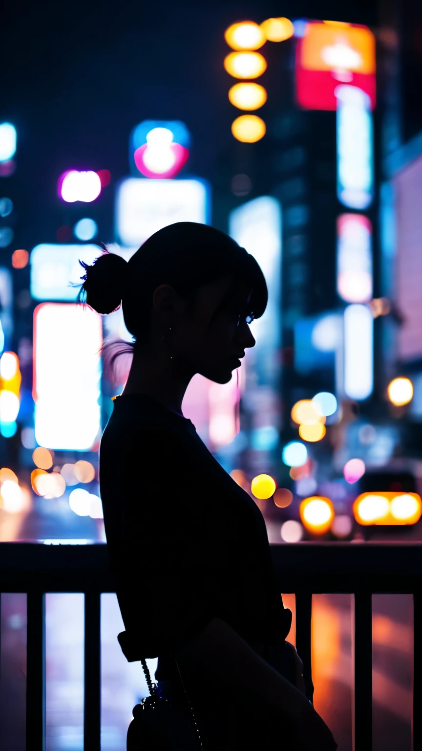 silhouettes 、8K、woman、stylish、Tokyo Night Lonely