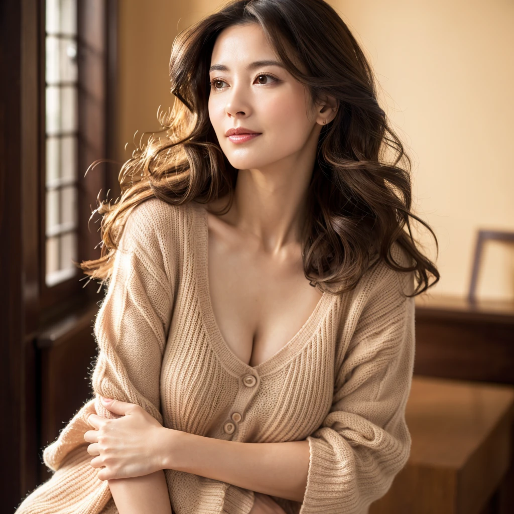 Beautiful mature woman with beautiful wavy long hair, Sexy Mature, Sexy clothes, Ultra-high resolution,(Realistic:1.4), ((Highest quality)), ((masterpiece)), (be familiar with),