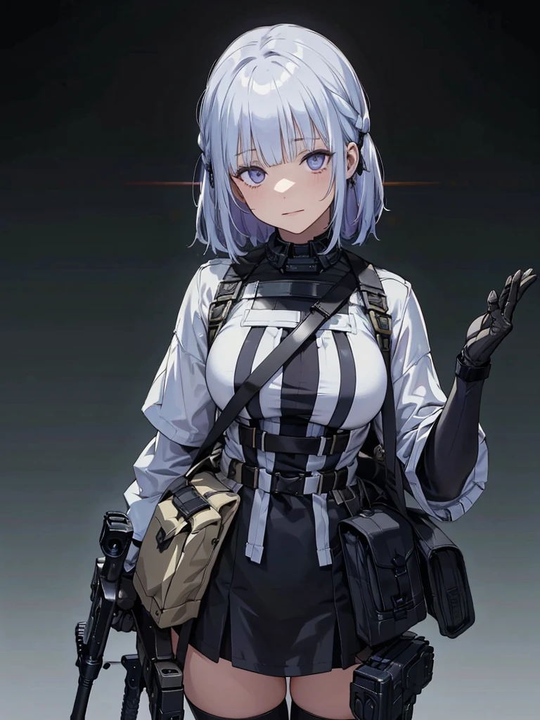 RPK-16, Carry a sniper rifle on your back,Shooting guns, Hair is blue, In the spotlight, The background is a dark and desolate landscape, Horror movie atmosphere. Her figure is very beautiful, Emphasizing the dark and crazy elements. Skillfully expressing the effects of light and shadow, detailed, The face and expression of the black costume are also carefully drawn.....,(Tilt your head:1.2), ([sketch|watercolor \(Moderate\)]:1.15),Chaotic abstract background, Vector Trace, Gradient blending and whole body, Artistic elements add depth to the work. The overall atmosphere is creepy and nightmarish....., With a unique artistic touch. This movie is、The dark and crazy world of horror movies depicted in HD., Evoke visual stimuli and aesthetic sense,((masterpiece_Portraiture)),(beautiful girl),(Pixiv),(Fantasy)