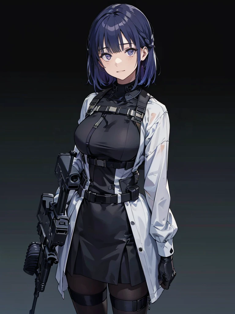 RPK-16, Carry a sniper rifle on your back,Shooting guns, Hair is blue, In the spotlight, The background is a dark and desolate landscape, Horror movie atmosphere. Her figure is very beautiful, Emphasizing the dark and crazy elements. Skillfully expressing the effects of light and shadow, detailed, The face and expression of the black costume are also carefully drawn.....,(Tilt your head:1.2), ([sketch|watercolor \(Moderate\)]:1.15),Chaotic abstract background, Vector Trace, Gradient blending and whole body, Artistic elements add depth to the work. The overall atmosphere is creepy and nightmarish....., With a unique artistic touch. This movie is、The dark and crazy world of horror movies depicted in HD., Evoke visual stimuli and aesthetic sense,((masterpiece_Portraiture)),(beautiful girl),(Pixiv),(Fantasy)