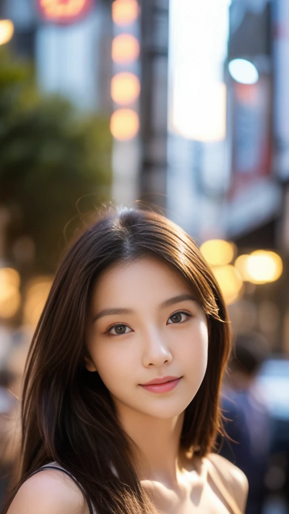 Highest quality、Japanese women、The most beautiful woman in the world、Brown long hair hairstyle、Small face、Beautiful skin、evening、Large breasts、Realistic、Sexy pose、Sexy look、Brown shirt with buttons closed