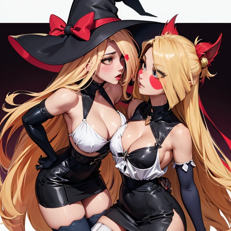 futanari penetrating her penis on, sex pose, fucking pose, kissing, (masterpiece, best quality:1.4), absurdres, highres, ultra detailed, beautiful, (witch), (perfect face, detailed face, beautiful:1.3),(natural breasts, cleavage), collarbone, fingerless gloves, gloves,spaghetti strap top, black pencil skirt, tight, over the knee skirt, hat, elegant witch outfit, thighhighs, thick thighs, thighs, multiple belts, More detailed 8K.motor irreal:1.4,UHD,La mejor calidad:1.4, fotorrealista:1.4, textura de la piel:1.4, obra maestra:1.8,obra-prima, mejor calidad,objeto Objeto], (detailed face features:1.3),(manos detailed)