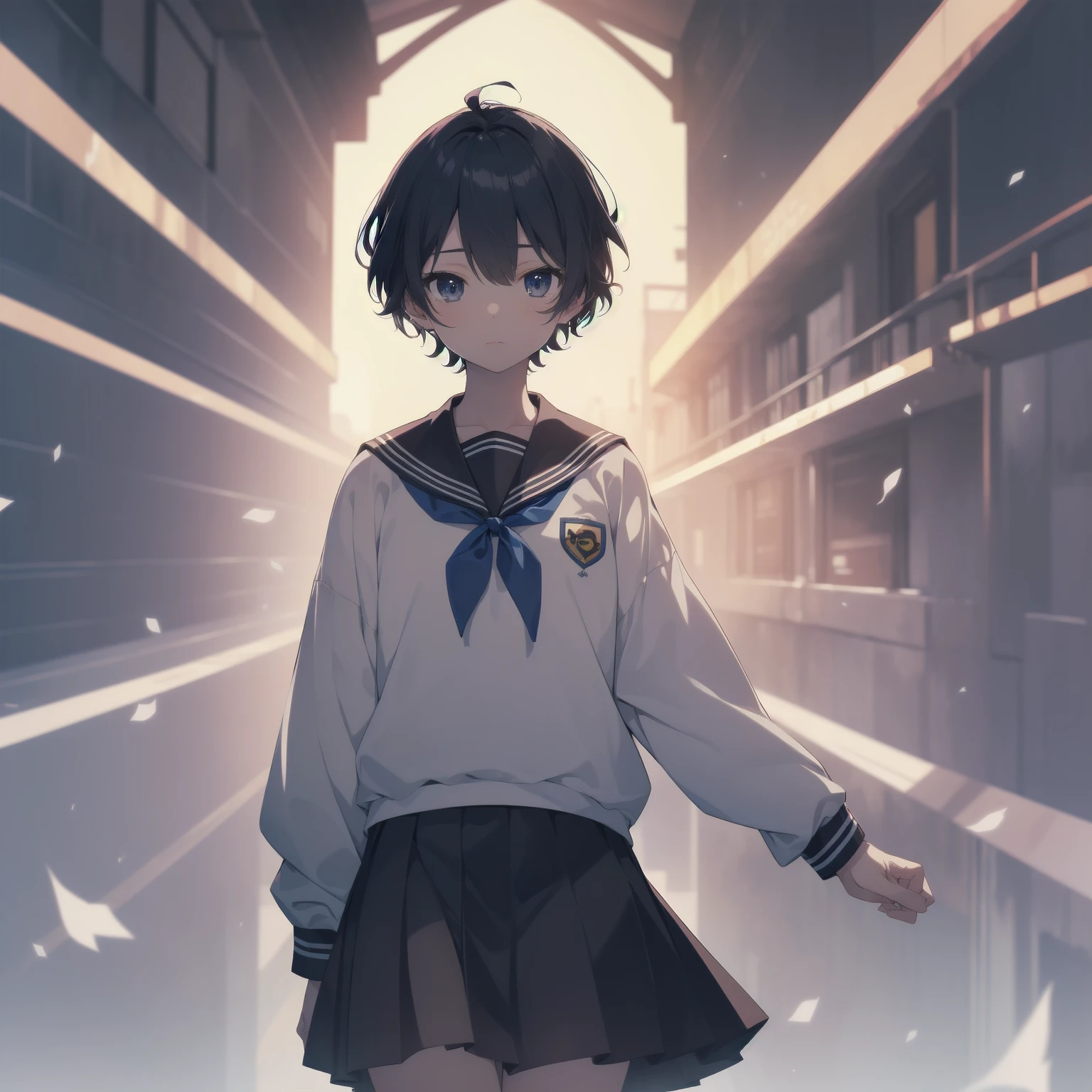 ultra-absurdres-Top quality by artist God, ultra-detailed, high resolution, anime moe artstyle, best anime 8k konachan wallpaper, pixiv contest winner, pool:2810, perfect anatomy,break, 1girl, (Please draw a girl walking sleepily to school alone. )break,(Solo,little female, 13-year-old:1.3),Full limbs, complete fingers,a junior high school student, (very short hair), short cut, flat chest, , small butt, small black eyes, beautiful detailed eyes, well-proportioned iris and pupils, expressive eyes, highres detailed hair, soft expression, salor school_uniform, sailor collar, serahuku, bow, pleated skirt,(Detailed Lighting), (Detailed background), in the School commute route. break,super detailed skin, Best cinematic lighting powered by famous artist, 8k,beauty illustration,photoshop_(medium),very aesthetic,break,((artist:yd_(orange_maru) )), artist:clamp ,artist:carnelian ,artist:kantoku ,