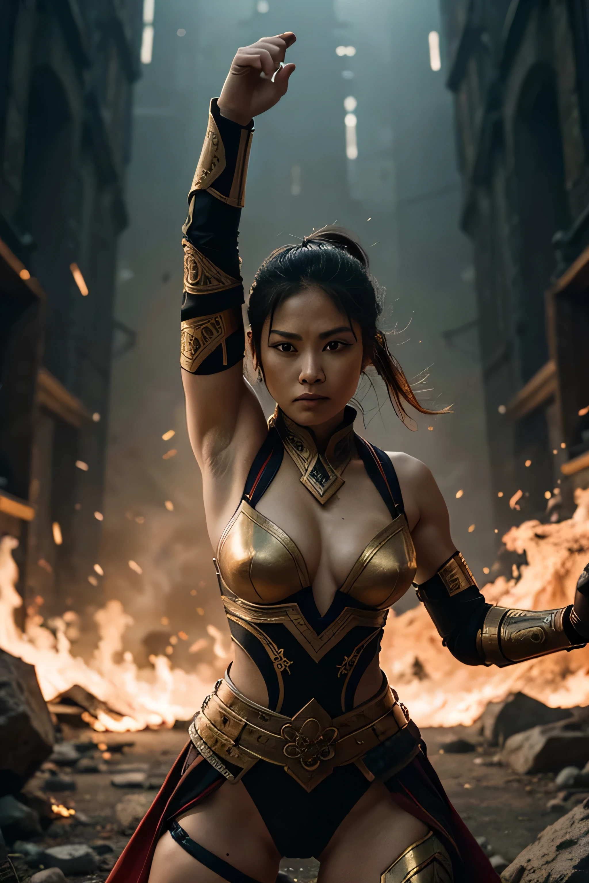 hese stunning illustrations, created using neural networks, depict a powerful female warrior in the midst of battle. Inspired by Japanese martial arts, these images capture the dynamism, strength, and determination of the heroine. The detailed costume and dramatic background with elements of fire emphasize the tension of the moment. Let these images inspire you to overcome all obstacles with the same perseverance and courage