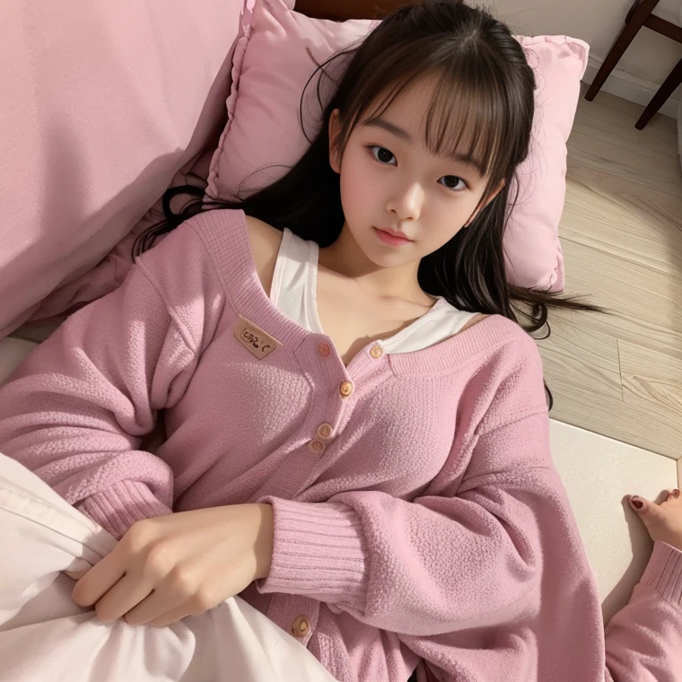 nsfw,Cute G-cup female college student sister lies face down in a fashionable cute outfit for going out。Sleep on your side。Flipping through clothes to show。(crawl on all fours)、She is lying face down on a pink bed with her hands outstretched, taking a selfie。Pink bed。The photo was leaked on a secret account。My sister's room has pink walls。laughing。masterpiece, best quality, Real Image, Super detailed, fine details, High resolution, 8k,wall paper, perfect dynamic composition,(Details High quality, realistic depiction of eyes:1.3),