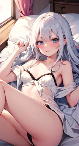 Sex with a naughty junior high school student with long white hair bed