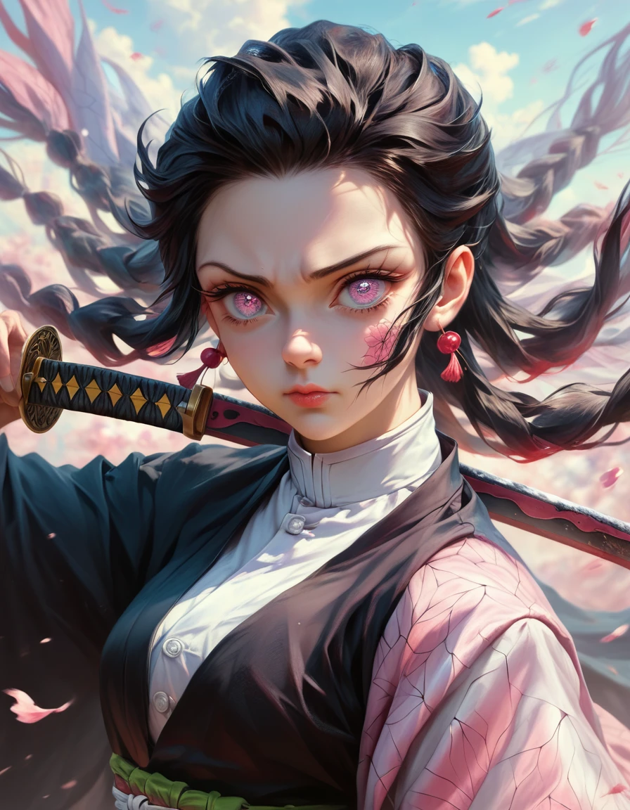 1boy, tanjiro kamado, demon slayer kimetsu no yaiba, detailed face, beautiful detailed eyes, beautiful detailed lips, extremely detailed face and features, long eyelashes, determined expression, samurai armor, traditional japanese clothing, holding katana sword, dramatic lighting, cinematic composition, vibrant colors, digital painting, concept art style, intricate details, hyperrealistic, 8k, high quality, masterpiece, (best quality, 4k, 8k, highres, masterpiece:1.2), ultra-detailed, (realistic, photorealistic, photo-realistic:1.37)