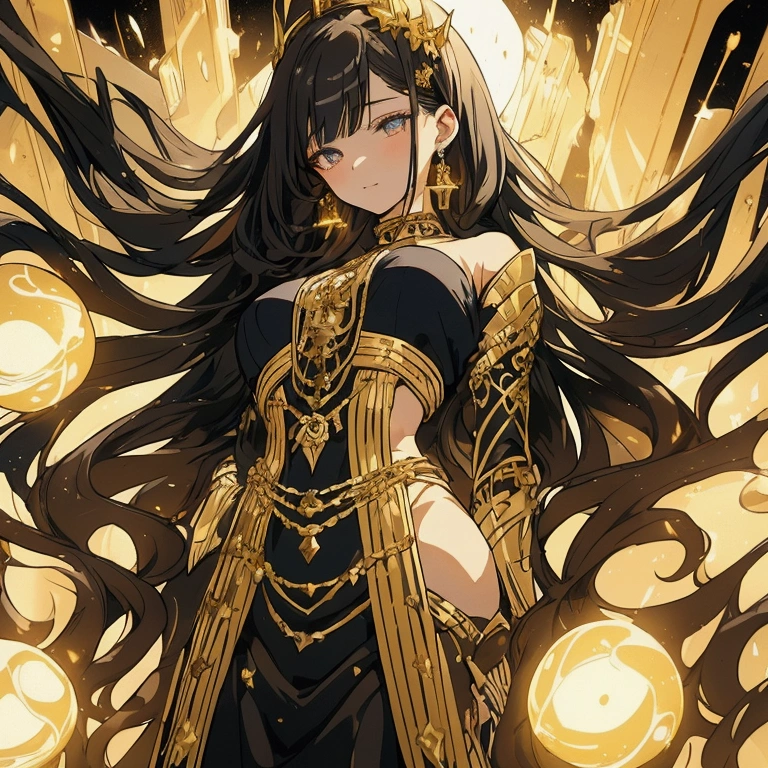 ((best quality)), ((Masterpiece)), (details), details skin, golden eyes, Long black hair with thick waves, black silk dress, fluid dynamics, The upper body is naked., cowboy shoot, full body image, big breasts, pink nipples, brilliant golden halo, Her outfit combined a rich black and gold palette., Create a beautiful and timeless look., Surround her with intricate fractal art patterns that come to life, adding a surreal and otherworldly dimension to her plipsence, creativity, tangled, Got caught, high_lips, (fractal art:1.1), (black diamond), (black hair), highest details, (tangled:1.2), (dynamic gesture), (abstract background:1.3), (earring:1.4), (White and bright skin), Tiffany Blue, (big breast), (Sensitive eyes improve), (black dress)