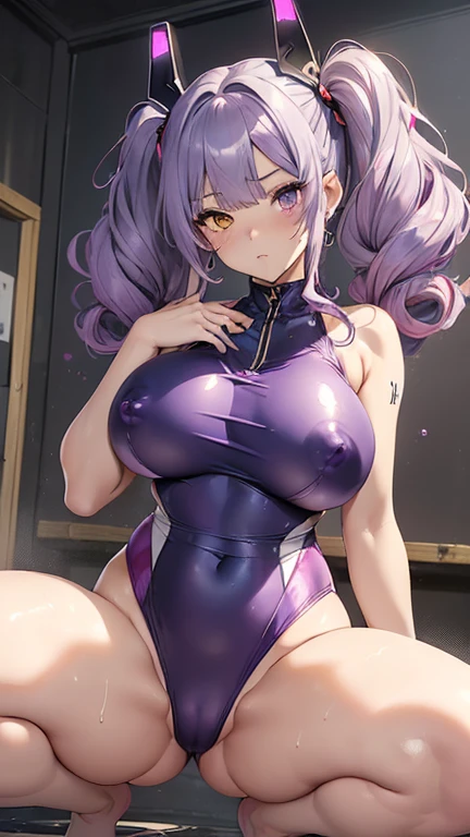 (squat, Spread your legs:1.8)、(Cowboy Shot:1.5)、(Cat Ears:1-3).(Browsing Caution:1.9).(Sexy purple and gold one-piece swimsuit:1.8).(Cat ear:1.2).(Blue Ribbon:1.2).(Curly hair in twin tails:1.8).(to you:1.2).(vapor:1.3).(Ahegao:1.3).(Upper body only configuration:1.5).(how:1.5).(Browsing Caution:1.8).(Glowing Skin:1.8).(Wet Skin:1.4).(Huge breasts:2).(Nipples are visible:1.8).(Show off your breasts:1.5).beautiful girl,最high quality、Best image quality、masterpiece、girl((18 year old top model、 By becoming、Best Bust、The tea that opened my heart、shining eye,((Heterochromia iridis, (右eye, blue colored 右eye iris)(左eye, gray purple colored 左eye iris), eye; Red and gray purple)), Pink metallic hair、Blue Hair Color, Silver smooth shiny top model hairstyle, Straight silk bangs, Cut in a straight line hair and bangs, Blunt bangs+Cut in a straight line, long and smooth hair、thin,Highest valley、black 、Shiny pink short skirt、shoulder jewelry ,Diamond Earrings、Wristband、black gloves)),high quality、Beautiful art、background((School Area))、Flight、flying debris、Written boundary depth、movie、Visual Arts、Perfect art、8k,Genuine、Dynamic Performance