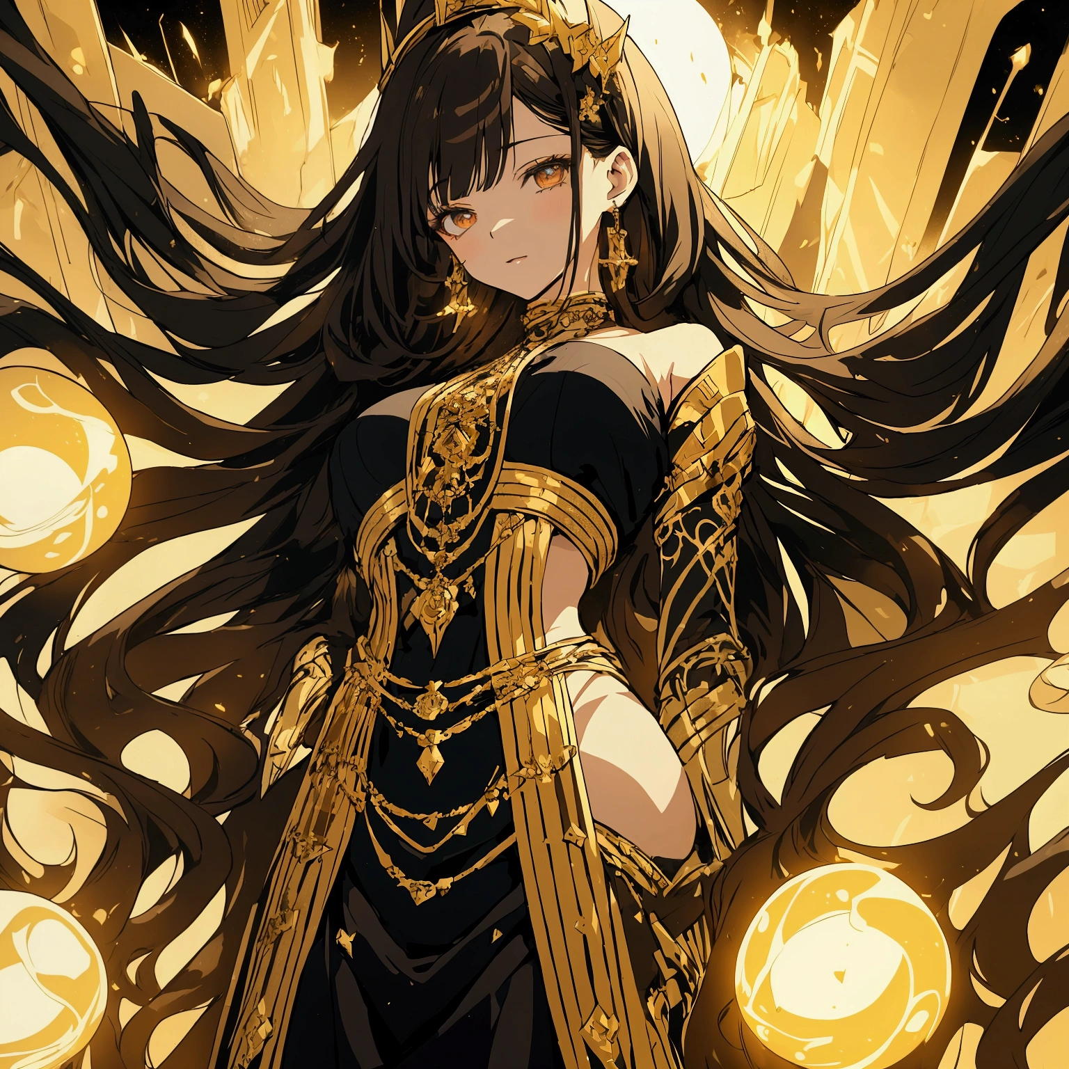 ((best quality)), ((Masterpiece)), (details), details skin, golden eyes, Long black hair with thick waves, black silk dress, fluid dynamics, The upper body is naked., cowboy shoot, full body image, big breasts, pink nipples, brilliant golden halo, Her outfit combined a rich black and gold palette., Create a beautiful and timeless look., Surround her with intricate fractal art patterns that come to life, adding a surreal and otherworldly dimension to her plipsence, creativity, tangled, Got caught, high_lips, (fractal art:1.1), (black diamond), (black hair), highest details, (tangled:1.2), (dynamic gesture), (abstract background:1.3), (earring:1.4), (White and bright skin), Tiffany Blue, (big breast), (Sensitive eyes improve), (black dress)