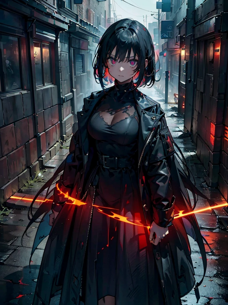 In the spotlight, The background is a dark and desolate landscape, Horror movie atmosphere. Her figure is very beautiful, Emphasizing the dark and crazy elements. Skillfully expressing the effects of light and shadow, detailed, The face and expression of the black costume are also carefully drawn.....,(Tilt your head:1.2), ([sketch|watercolor \(Moderate\)]:1.15),Chaotic abstract background, Vector Trace, Gradient blending and whole body, Artistic elements add depth to the work. The overall atmosphere is creepy and nightmarish....., With a unique artistic touch. This movie is、The dark and crazy world of horror movies depicted in HD., Evoke visual stimuli and aesthetic sense