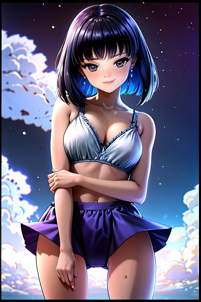 1girl, Fischl, solo, short clothes, panties and bra, sexy pose, smiling, cute,(masterpiece:1.2), highres, best quality, 8k, very clear,
