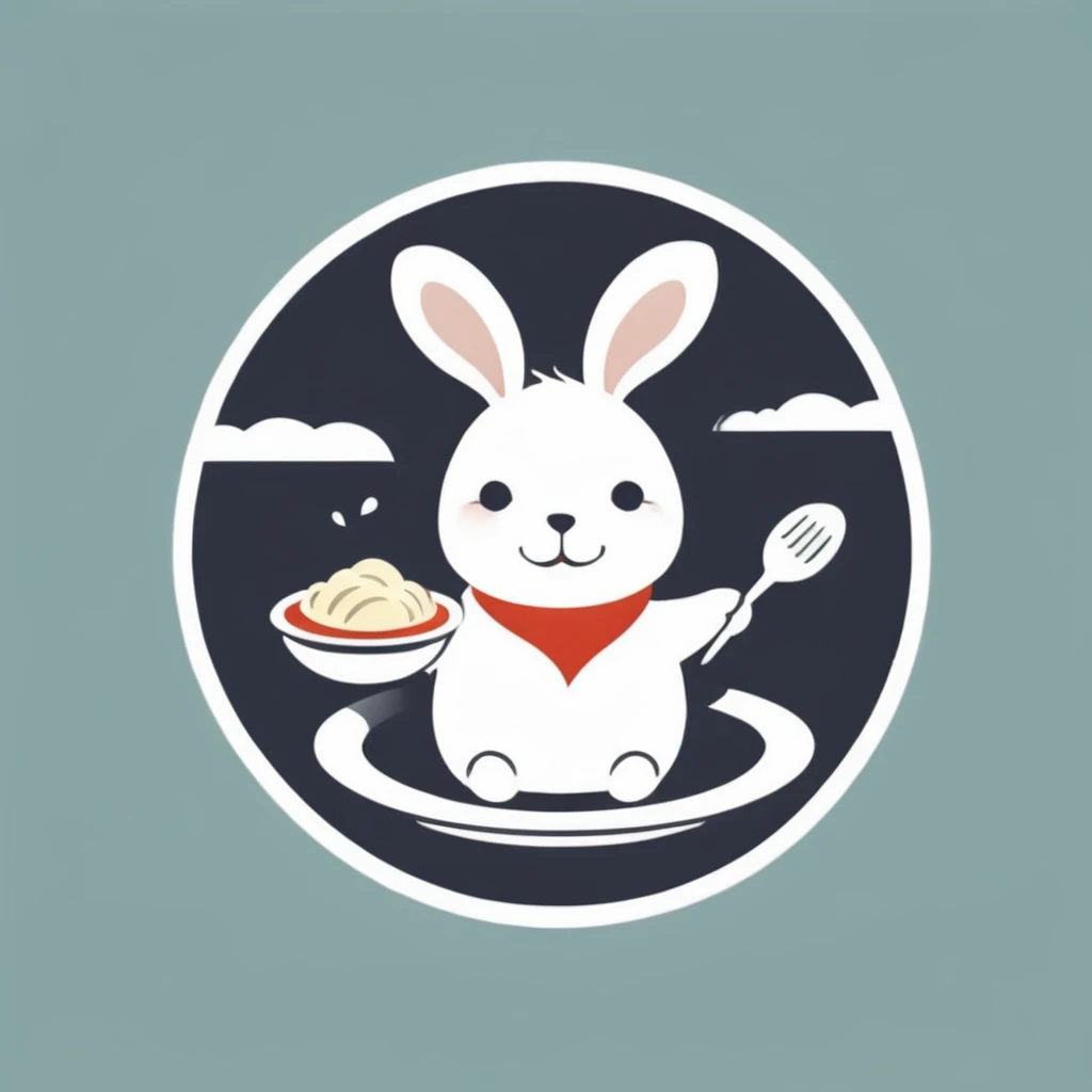 logo，A little rabbit holding a bowl of steaming dumplings