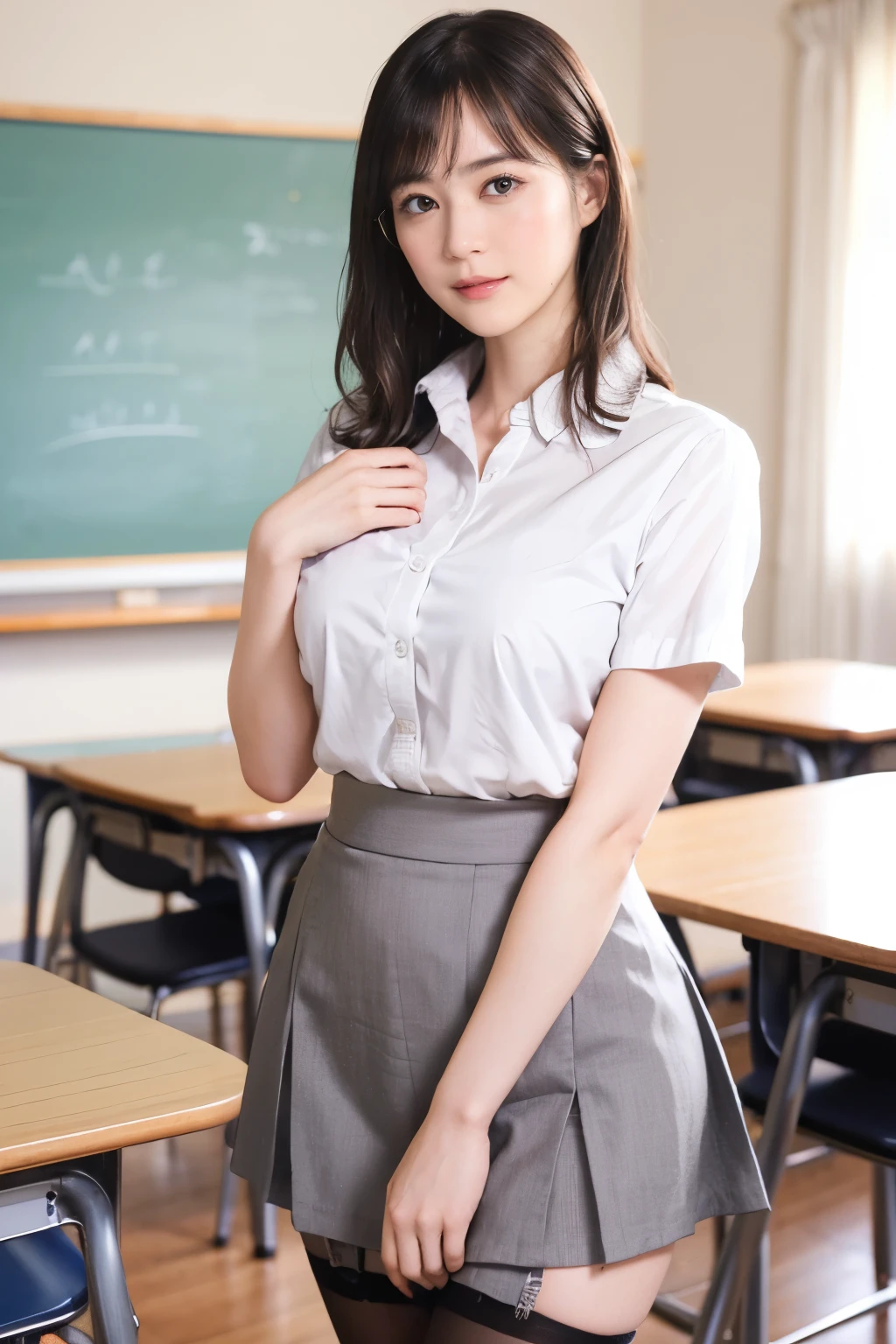 ((((1girl in)))),((Best quality, 8K, Masterpiece,photorealistic: 1.3)), (ideal ratio body proportions:1.7),(Sharp: 1.3),( Perfect body skinny beauty: 1.4), (Slim abs: 1.3),(thigh gap:1.5), ((Layered Hair Style,blonde hair, small breasts: 1.2)), (wearing clothes、school teacher outfit: 1.6), (grand maison, seaside restaurant: 1.2), (dynamic gravure pose:1.6),(thigh gap:1.5),(Highly detailed sexy cute face and skin texture:1.5),super model body, (Detailed beautiful eyes,eyes focus:1.5),(from side:0.8),( Looking at the camera:1.4),(orgasum,ahegao:0.5),(dark skin:1.2),(happy smile:1.1),