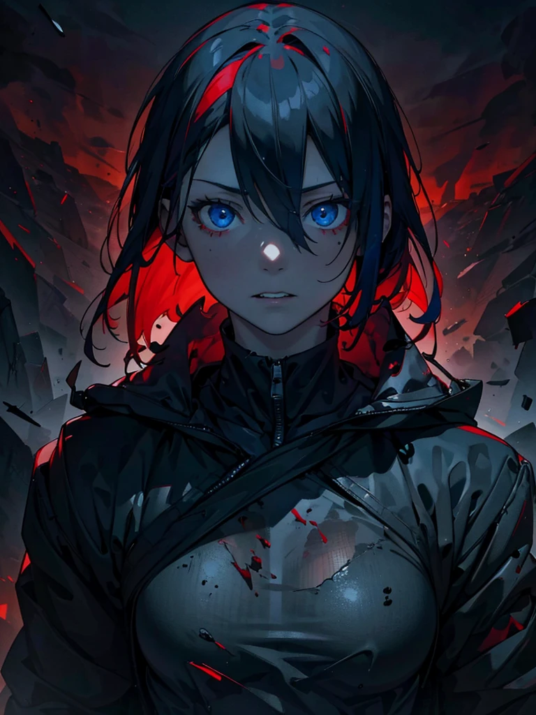 blue eyes,　Red Hair、boy１people、In the spotlight, The background is a dark and desolate landscape, Horror movie atmosphere. Emphasizing the dark and crazy elements. Skillfully expressing the effects of light and shadow, detailed, The face and expression of the black costume are also carefully drawn.....,(Tilt your head:1.2), ([sketch|watercolor \(Moderate\)]:1.15),Chaotic abstract background, Vector Trace, Gradient blending and whole body, Artistic elements add depth to the work. The overall atmosphere is creepy and nightmarish....., With a unique artistic touch. This movie is、The dark and crazy world of horror movies depicted in HD., Evoke visual stimuli and aesthetic sense