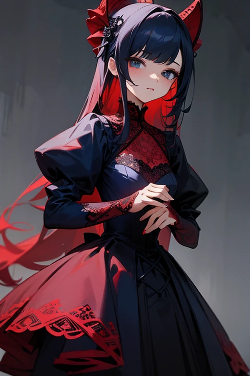 Red and navy lace dress、cute、Villainess、Excellent、