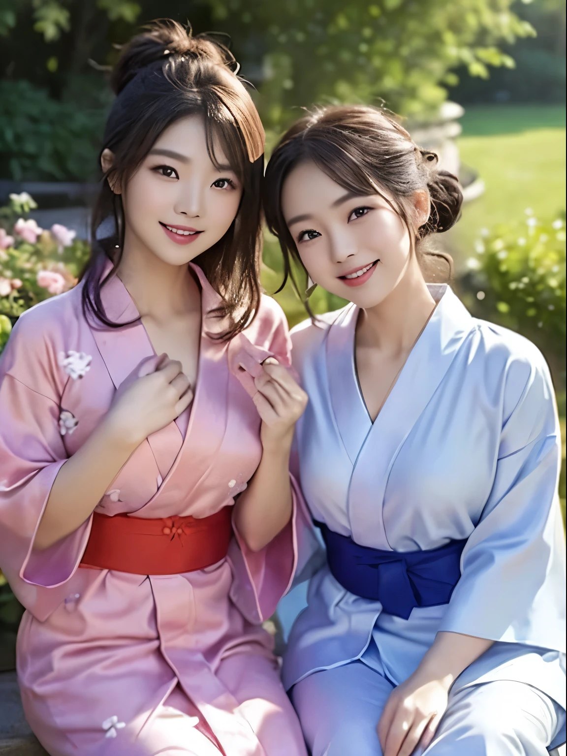 ((sunny、laugh、yukata、best quality、32K、masterpiece:1.3))、take a bath、sensitive skin、laugh、1 slender beauty:1.3、(F cup large:1.1、slim abs:1.2)、(underwear)、(Highly detailed face and skin texture、fine particles、double eyelid、fine particles)、(big eyes:1.3)、(clinic、open your legs)、(super beauty、sharp focus:1.1、35mm lens、see through、garden、laugh、sunny、2 people、chest to chest