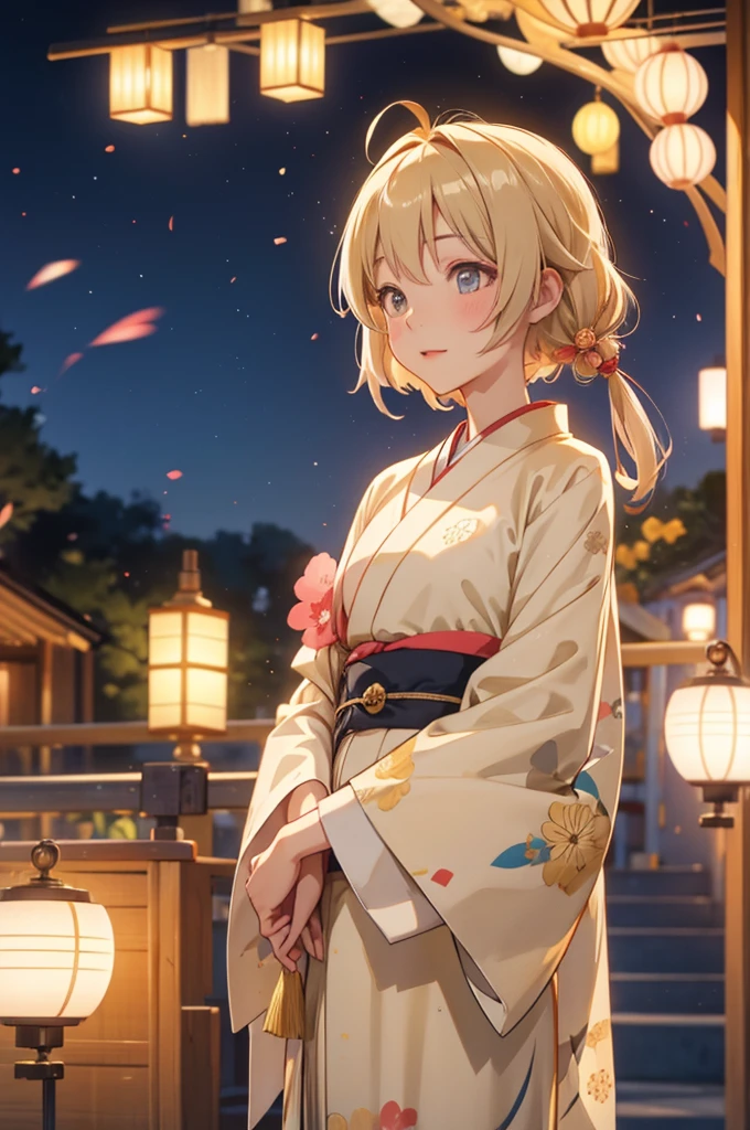 Takanashi hoshino kimono firework night beige colored hair, tailed haired