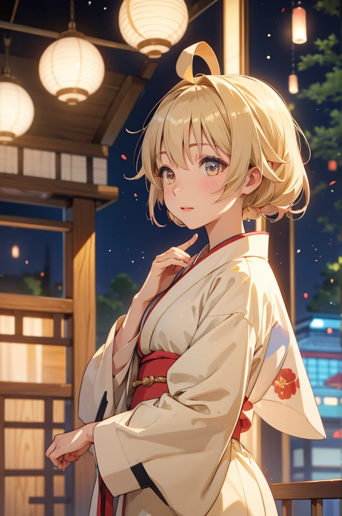 Takanashi hoshino kimono firework night beige colored hair, tailed haired