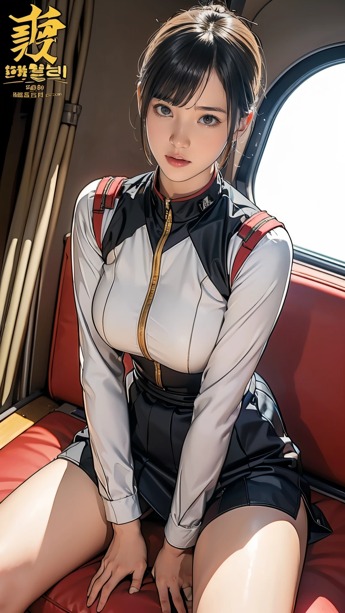 ****************、Earth Federation Operator Girl Soldier、Black short hair、Large Breasts、Cute like an idol、Childish face and appearance、Operator intercom mounted on head、Accurately drawn faces、thin、健康的なKnee-lengthスカート風の地球連邦軍、Knee-length、Inside the bridge of a battleship、Low angle shot、Anatomically correct、Accurate Fingers、Accurate Rimbuster Piece、Photorealization