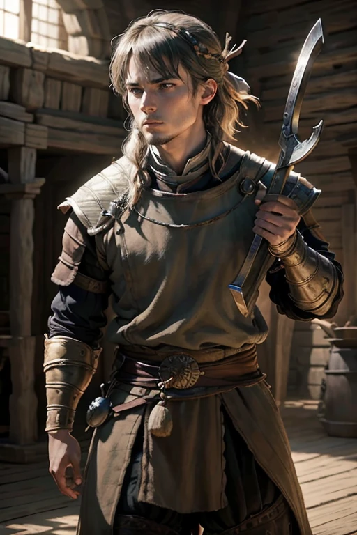 young, viking, viking culture, with bows in hands, training, Game of Thrones style, medieval, Short hair with bangs, male chauvinist, male, (((young))).