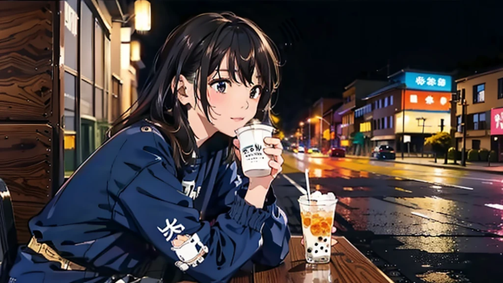 cute
He's running away from home.
Sitting on the side of the road in a noisy city, drinking tapioca and touching her phone.