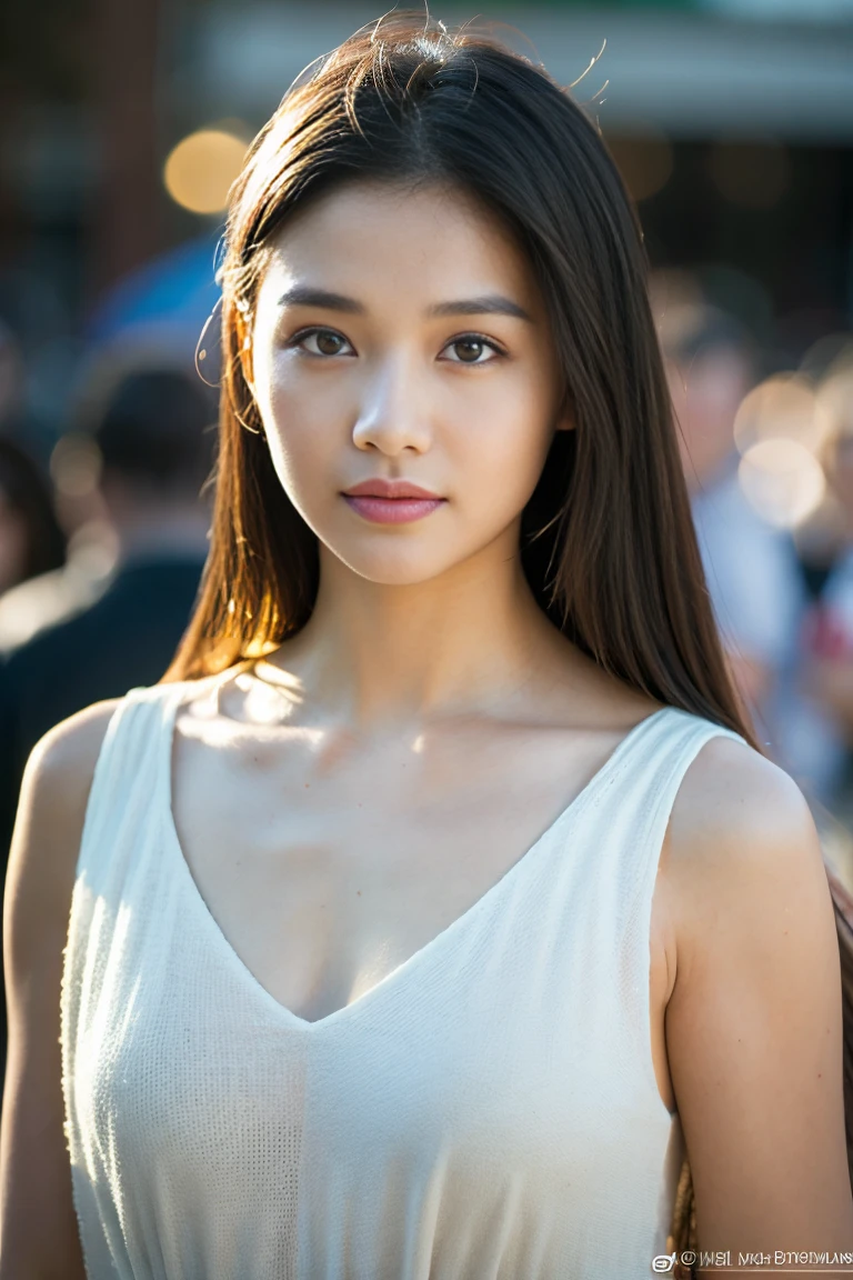 1cute girl, portrait, bokeh, ( masterpiece), accurate, anatomically correct, f/1.8, 90mm, Fujifilm GFX 50R, raw photo, regina display, super detail, high details, high quality, best quality, highres, UHD, 1080p HD, 4K, 8K, ((18years old 1 girl:1.2)), Realism, ((Face and body the full front)), (standing), medium Hair, beautiful white skin, young features,(micro bikini) , soothing tones, high contrast, natural skin texture, cute embarrassed , (full_body:1.2), NewYork_city street,