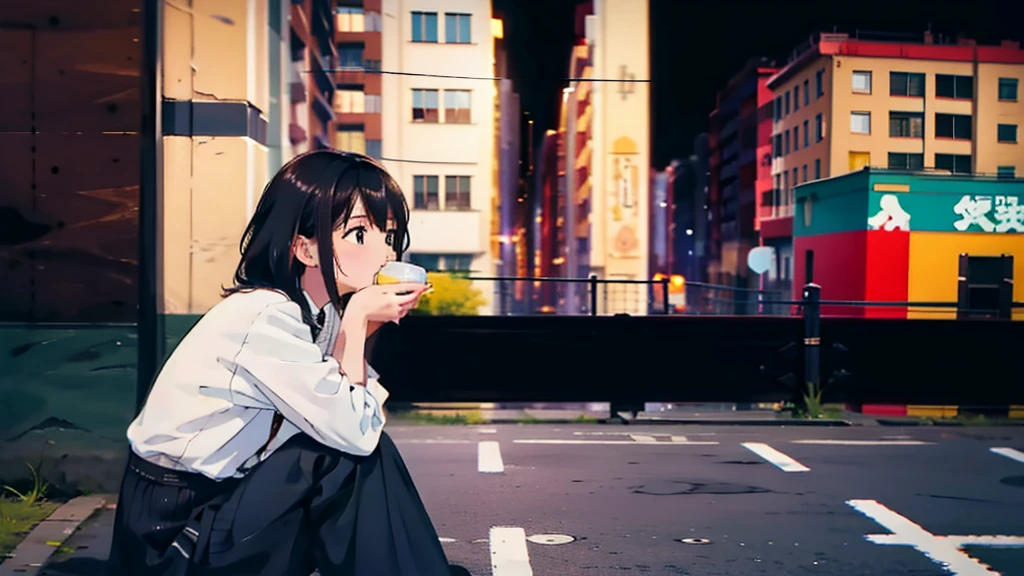 cute
He's running away from home.
Sitting on the side of the road in a noisy city, drinking tapioca and touching her phone.