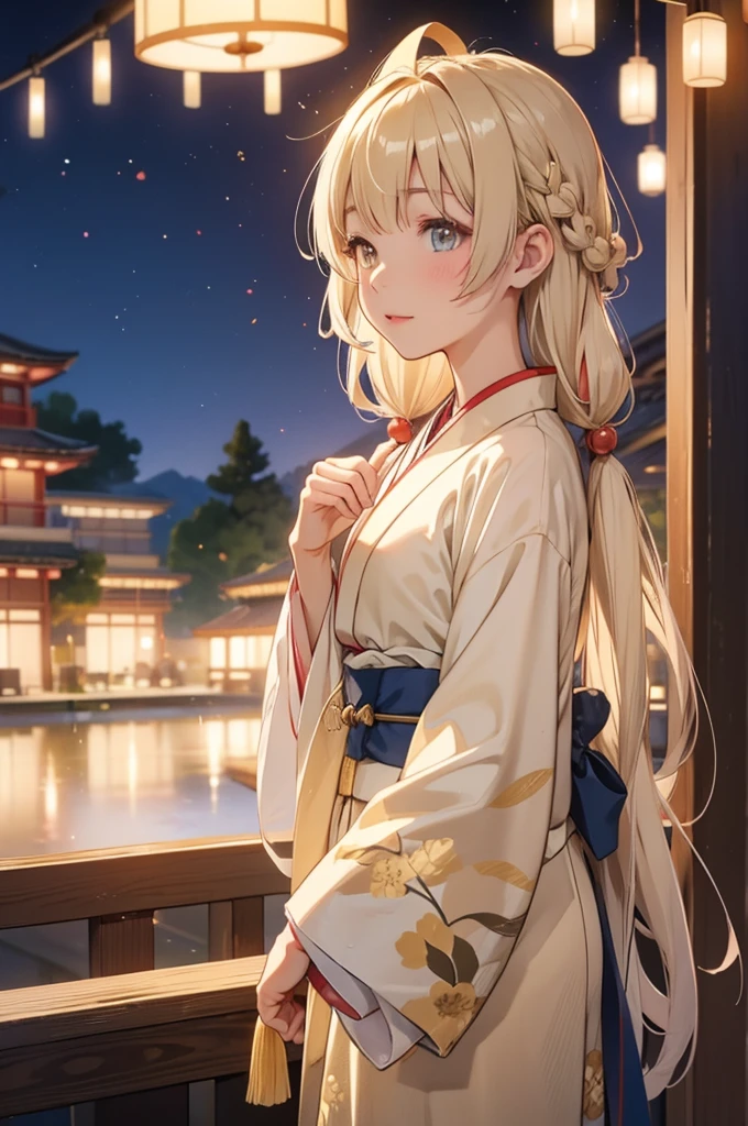 Takanashi hoshino kimono firework night (beige colored hair), tailed haired,