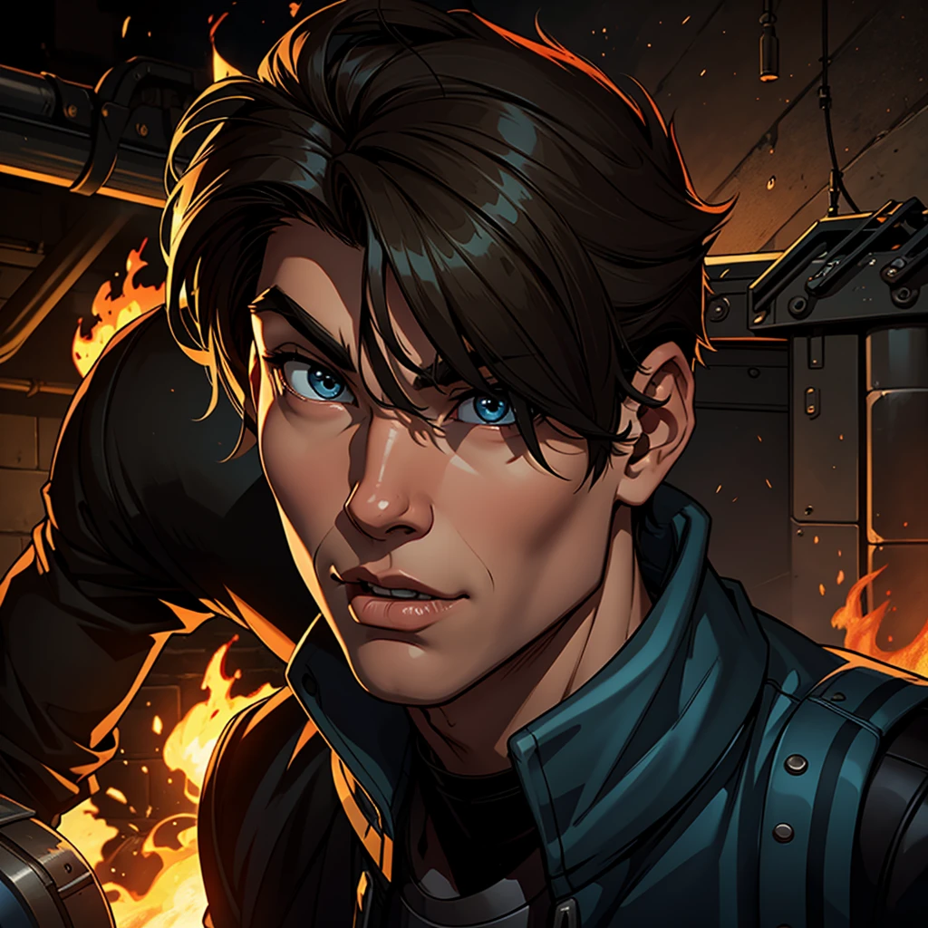 A teen that is part train part human, has a steam pipe coming out the top of his head, has a mouth and eyes of burning coal, dumb, likeable, silly