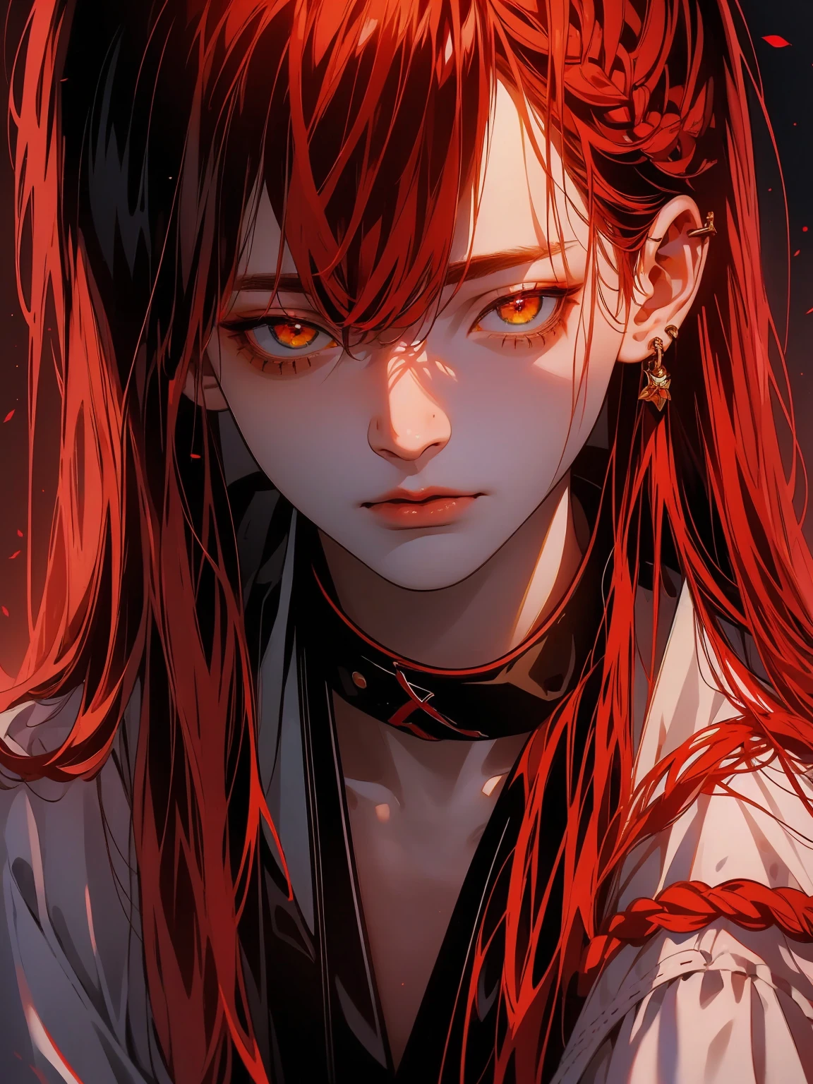 masterpiece, (photorealistic:1.4), best quality, beautiful lighting,
(ulzzang-6500:0.5), makima \(chainsaw man\), (red hair)+(long braided hair)+(bangs), yellow eyes, golden eyes, ((ringed eyes)), (white shirt), (necktie),
RAW photo, 8k uhd, film grain 