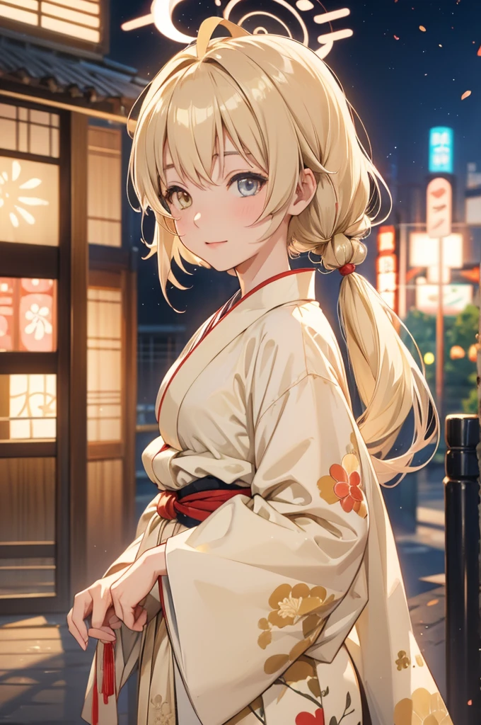 Takanashi hoshino kimono firework night (beige colored hair), tailed haired,